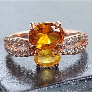 Elegant Rose Gold Plated Simulated Citrine Ring, Size 7